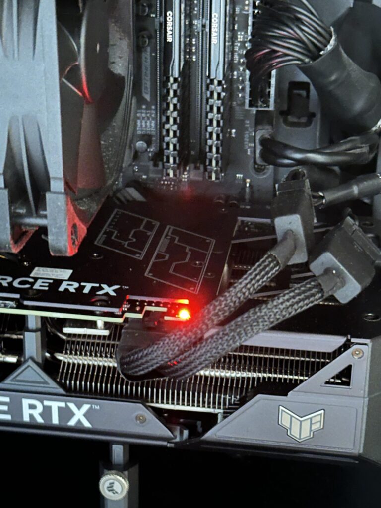 What does a red light on my GPU indicate when my PC is turned off?